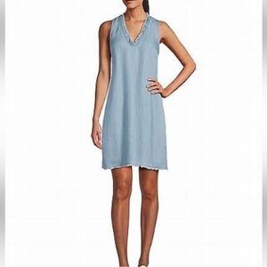 Tommy Bahama Frayed Chambray Blue V-Neck Dress